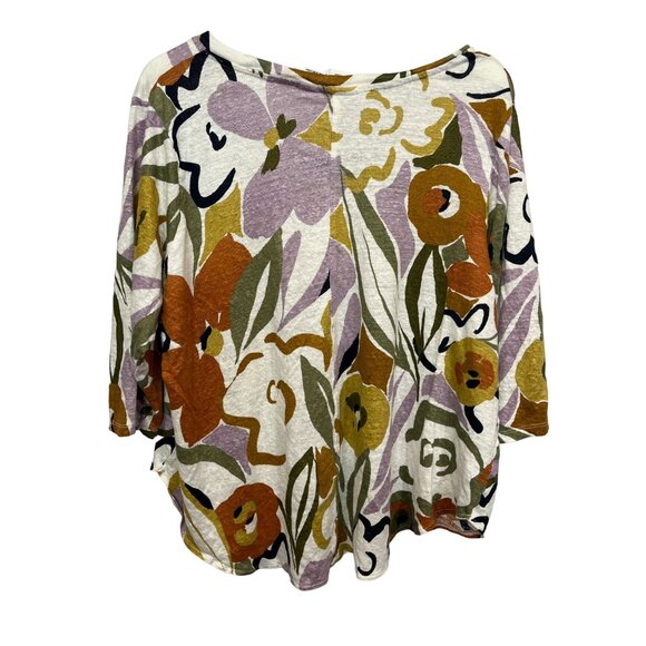 Rachel Zoe Plus 2X Linen Floral Blouse Boho Cottagecore Loose Fit Top - Picture 2 of 9